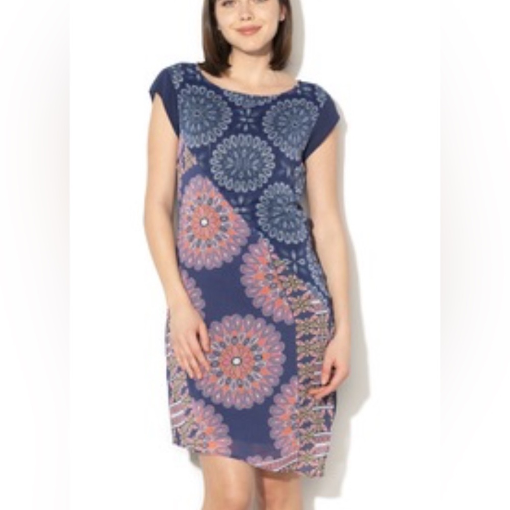 Desigual Blue Floral Short Sleeve Bodycon Midi Dress Size Medium New With Tags